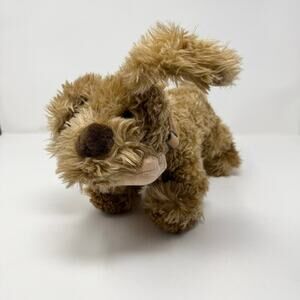 Toy Works Scruffy Brown Dog 14" Plush with Perky Ears Bone in Mouth and Collar